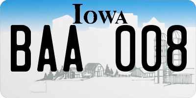 IA license plate BAA008