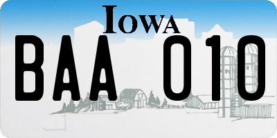 IA license plate BAA010