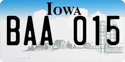 IA license plate BAA015