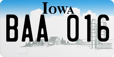 IA license plate BAA016