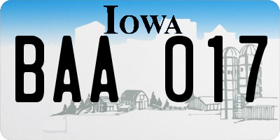 IA license plate BAA017
