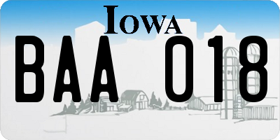 IA license plate BAA018