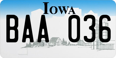 IA license plate BAA036