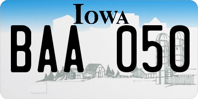 IA license plate BAA050
