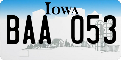 IA license plate BAA053