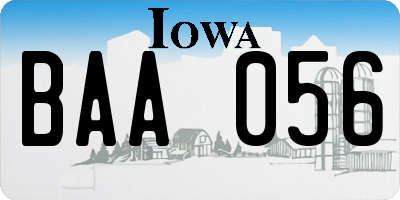 IA license plate BAA056