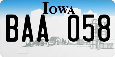 IA license plate BAA058
