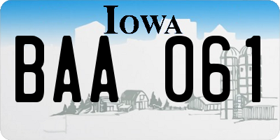 IA license plate BAA061