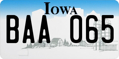 IA license plate BAA065