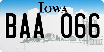 IA license plate BAA066