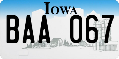 IA license plate BAA067