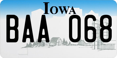 IA license plate BAA068