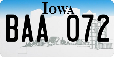 IA license plate BAA072