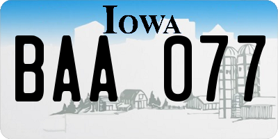 IA license plate BAA077