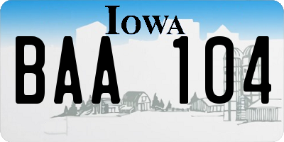 IA license plate BAA104