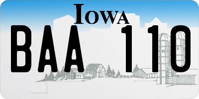 IA license plate BAA110