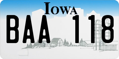 IA license plate BAA118
