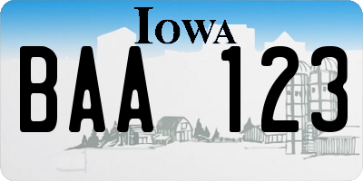 IA license plate BAA123