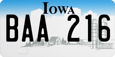 IA license plate BAA216