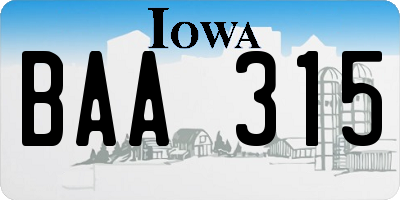 IA license plate BAA315
