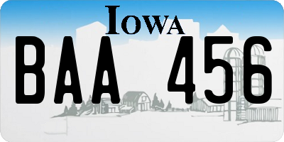 IA license plate BAA456