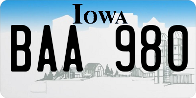 IA license plate BAA980