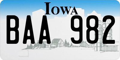 IA license plate BAA982