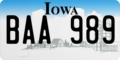 IA license plate BAA989