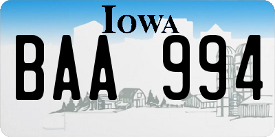 IA license plate BAA994