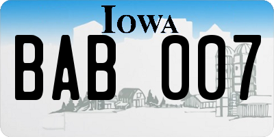 IA license plate BAB007