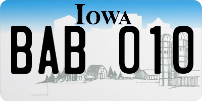 IA license plate BAB010