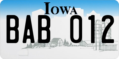 IA license plate BAB012
