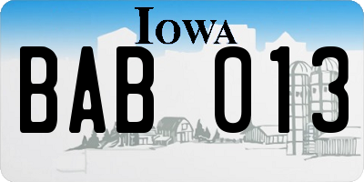 IA license plate BAB013