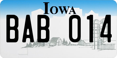 IA license plate BAB014