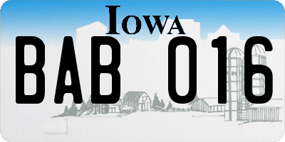 IA license plate BAB016