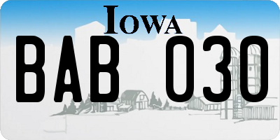 IA license plate BAB030