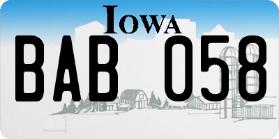IA license plate BAB058