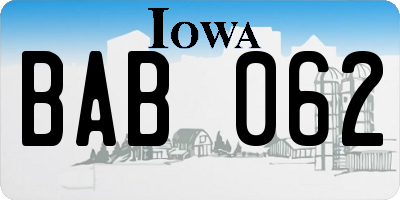 IA license plate BAB062