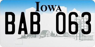 IA license plate BAB063
