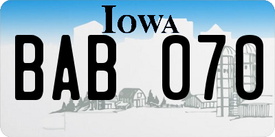 IA license plate BAB070