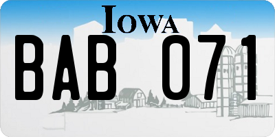 IA license plate BAB071