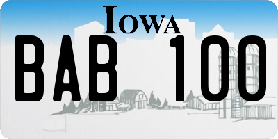 IA license plate BAB100