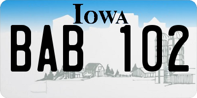 IA license plate BAB102