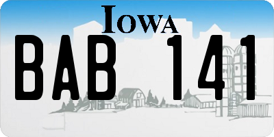 IA license plate BAB141