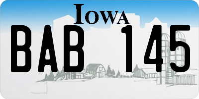 IA license plate BAB145