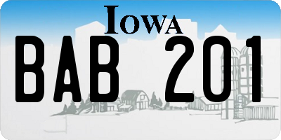 IA license plate BAB201