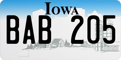 IA license plate BAB205