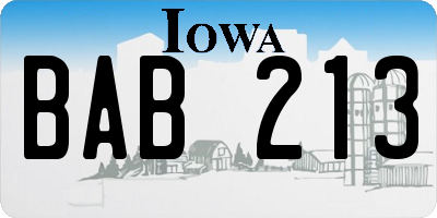 IA license plate BAB213