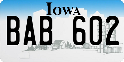 IA license plate BAB602
