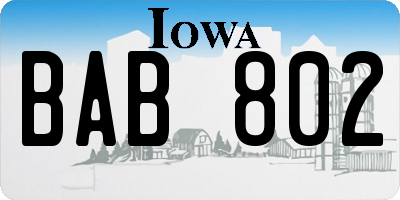 IA license plate BAB802